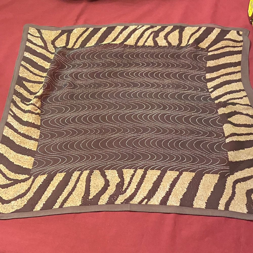 Anne Klein Brown and Tan Patterned Silk Scarf